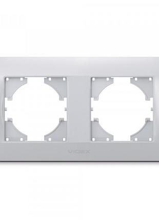 Рамка серебряная шелк на 2 места горизонтальная videx binera