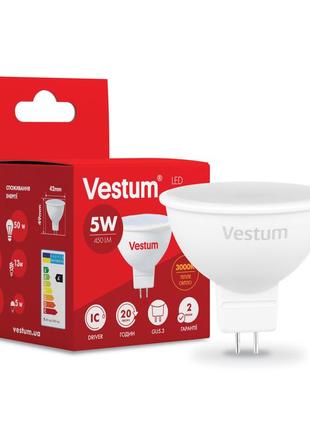 Светодиодная лампа vestum mr16 5w 3000k 220v gu5.3 1-vs-1504