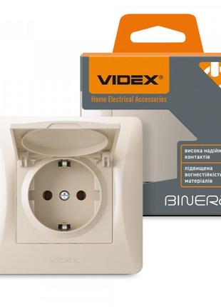 Розетка одинарна із заземленням та кришкою кремова videx binera