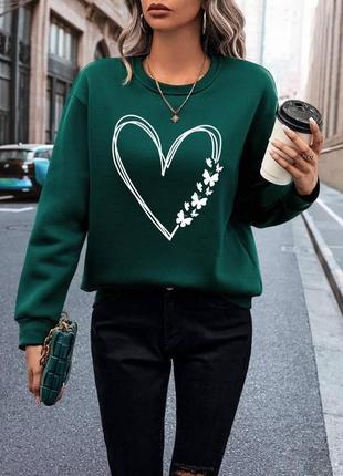 Утеплений світшот з принтом "heart" fashion