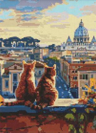Алмазна мозаїка без підрамника "котики у римі" amc8003 30х40 см