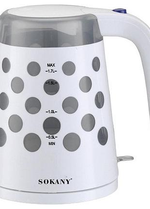 Электрический чайник 1.7 л sokany электрочайник 1850 вт бесшумный дисковый