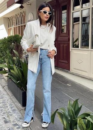 Джинсы зара голубые прямые с разрезами размер 34