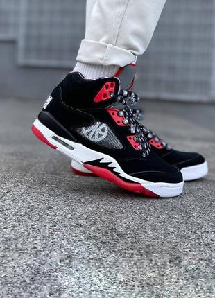 Air jordan 5 'quai 54' black/red 6