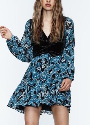 Платье zara, короткое платье, женское платье, платье шифоновое1 фото