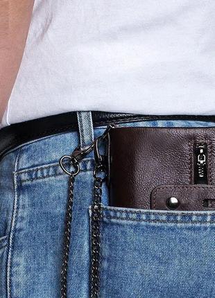 Чоловічий гаманець розкладний чорний з ланцюжком tw040a bull6 фото