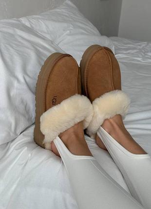 Ugg disquette platform slippers chestnut женские угги теплые зимние ботинки тапки угги