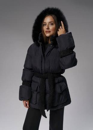 Куртка пуховик зимняя с поясом2 фото