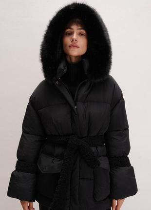 Куртка пуховик зимняя с поясом9 фото