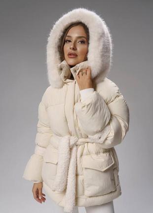 Куртка пуховик зимняя с поясом7 фото