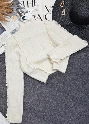 Свитер водолазка джемпер с рюшами молочного цвета zara