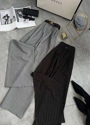 Стильные брюки палаццо в полоску с высокой посадкой, идеальные базовые прямые брюки 324