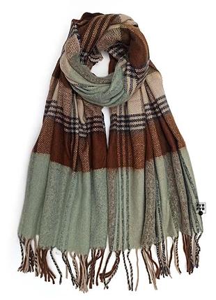 Теплый зимний мягкий шарф палантин из полушерсти в клетку новый качественный