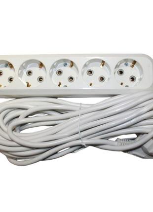 Удлинитель с заземлением 5 гнезд, белый, 10 м