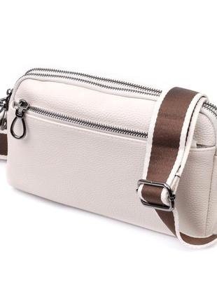 Жіноча прямокутна сумка з кишенями з натуральної шкіри vintage 22598 біла