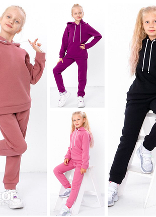 Теплий зимовий костюм на флісі для дівчинки тринитка, костюм зимовий з щільним начосом