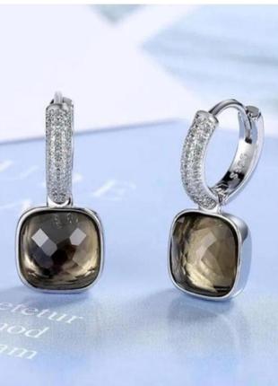 Серьги изысканные серебро silver дымчатый топаз