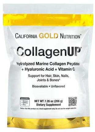 Морской коллаген с гиалуроновой кислотой и витаминои c California gold nutrition, collagenup, коллагенup 206гр оригинал сша