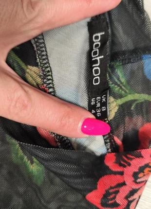 Женское боди в сетку, черное цветочное боди от boohoo, размер м