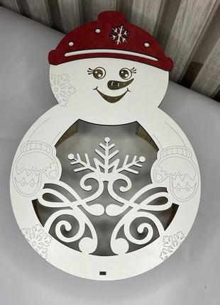 Деревянная подарочная коробка снеговичок на новый год