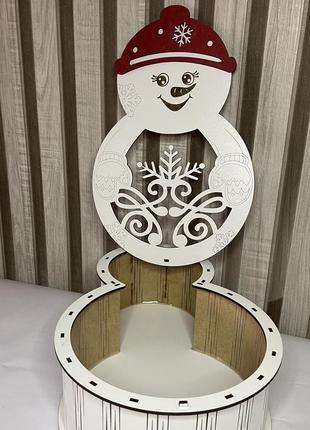 Деревянная подарочная коробка снеговичок на новый год