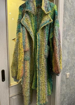 Шикарное пальто ручной вязки пайетка