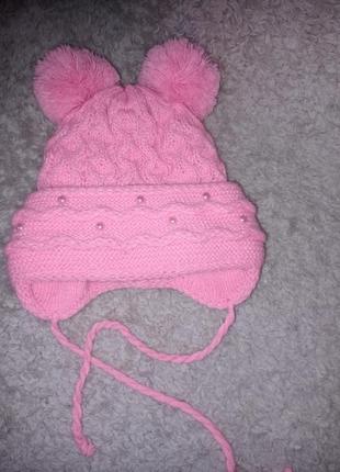 Шапка, шапочка зимняя на флисе для девочки 12-24мес
