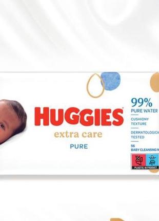 Детские влажные салфетки huggies pure extra care 56 шт