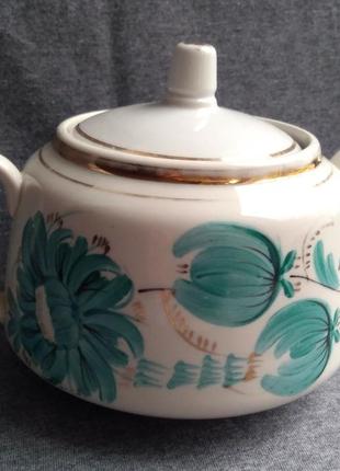 Сахарница фарфор, городница, ручная роспись позолота.