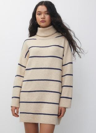 Pull&bear туніка водолазка  светр оверсайз сукня бежевого кольору в смужку бренд pull&bear, р.м
