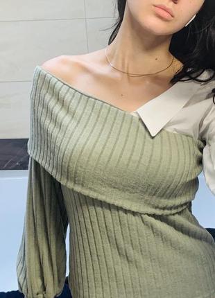 Свитер теплый кофта свитер кардиган с открытыми плечами свободный облегающий приталенный новый с биркой теплый с рубашкой