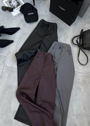 Брюки кожаные, прямые брюки из эко кожи, штаны палаццо 624