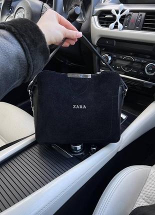 Сумка в стиле zara замшевая черная короткий и длинный ремешок