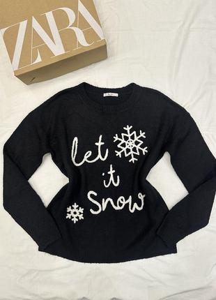 Tu женский черный новогодний джемпер “let it snow”, рождественский теплый свитер, мягкий зимний пуловер, размер s/m/l/xl