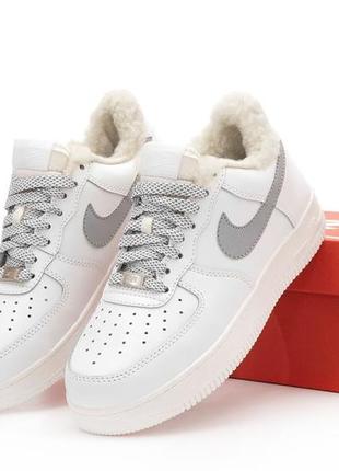 Зимние мужские кроссовки nike air force 1 low white reflective (мех) 40-41-42-43-44-45