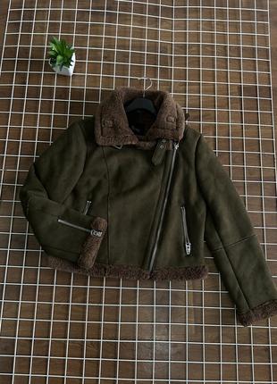 Теплая женская дубленка авиатор zara