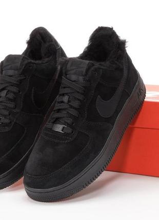 Зимние мужские кроссовки summary air force 1 low black (мех) 41-42-43-44