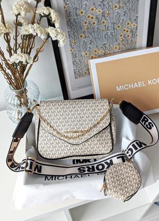 Сумка кросс боді michael kors майкл корс 2 в 1 молочний+черн.вставка є