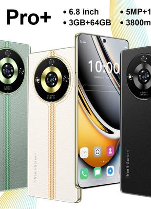 Мобильный телефон смартфон 11 pro+, 3 гб+64 гб, экран 6,8 дюйма, идентификация лица, android 10 mtk