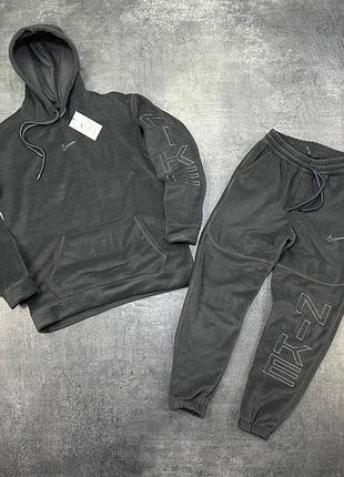 Черный мужской спортивный костюм теплый флисовый плюшевый nike