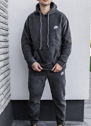 Зимний мужской спортивный флисовый плюшевый костюм nike