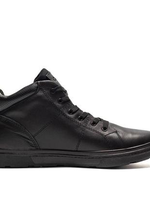 Черные зимние кожаные стильные ботинки высокие мужские классические на меху для мужчин *ек-1 бот*4 фото