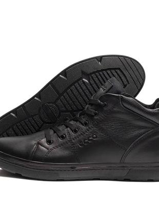 Черные зимние кожаные стильные ботинки высокие мужские классические на меху для мужчин *ек-1 бот*2 фото