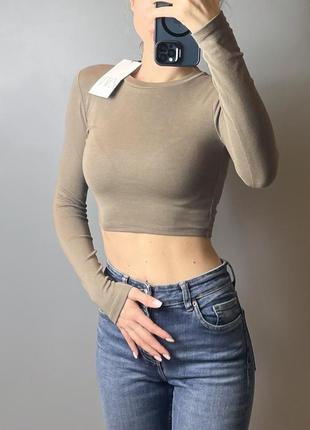 Укороченный коричневый лонг топ лонгслив zara