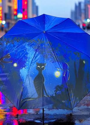 Зонт женский frei regen black cat blue полуавтомат на 9 спиц