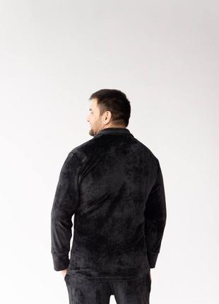 Мужская черная велюровая пижама рубашка + штаны плюш костюм для дома5 фото