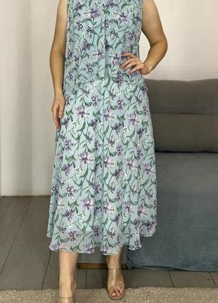 Шифонова міді сукня у квітковий принт №806/112