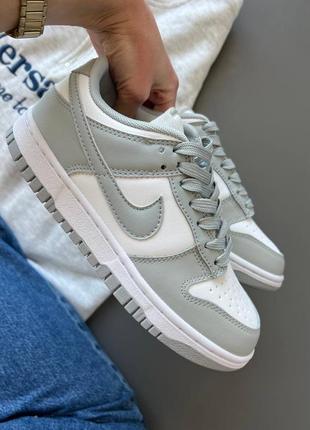 Nike sb dunk low white grey кожаные серые найк кроссовки женские