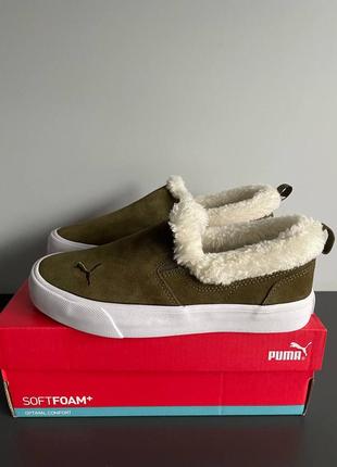 Новые женские утепленные кеды слипоны с мехом puma bari comfort shearling