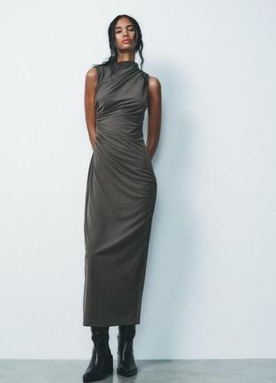 Платье женское зеленое драпирующееся zara new